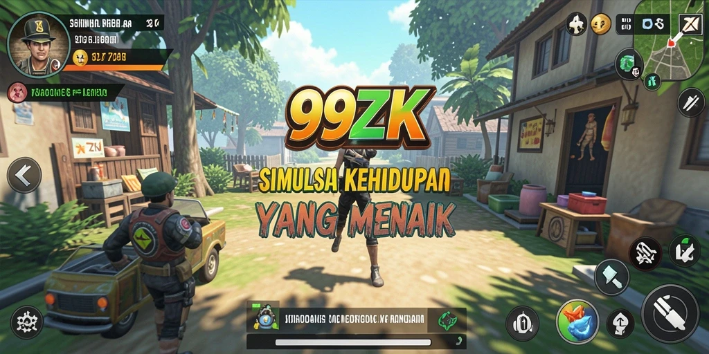 Screenshot gameplay 99ZK menampilkan karakter yang berinteraksi dalam lingkungan yang indah.