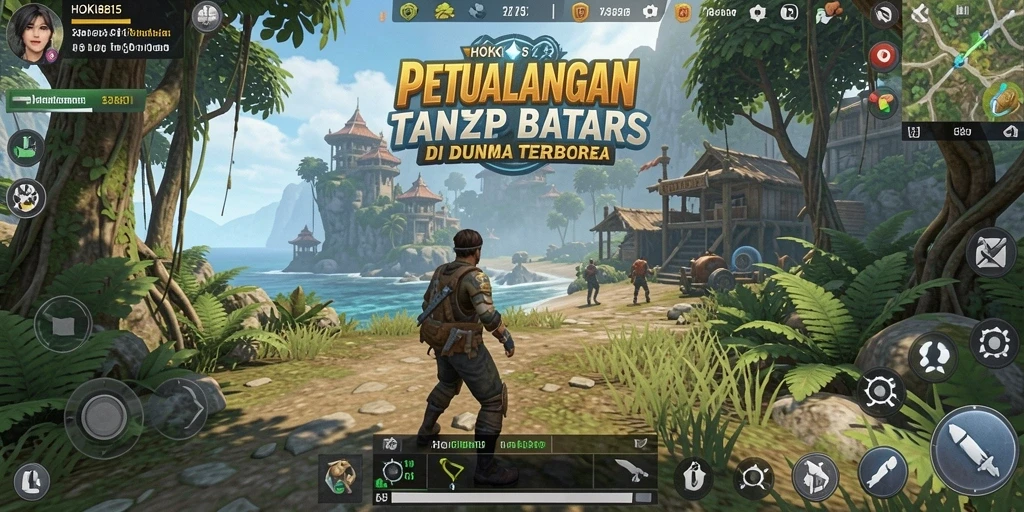 Screenshot gameplay HOKI8815 menampilkan petualangan di dunia terbuka.