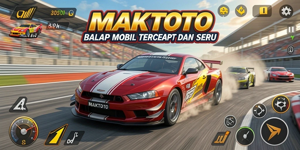 Gameplay seru dari MAKTOTO dengan mobil balap dan lintasan yang menantang.