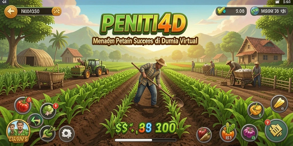 Screenshot gameplay PENITI4D menampilkan suasana ladang yang indah dan tanaman yang subur.